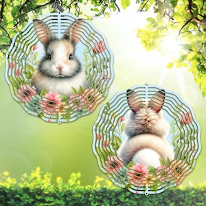 Osterhase Wind Spinner PNG, Durchbruch Bunny Doppelseitiger Kopf Hintern Garten Spinner Vorlage Sublimation PNG, Digital Download DIY Geschenk