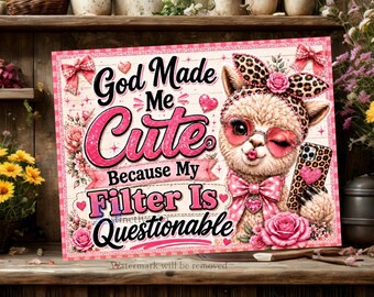Alpaca Cutting Board PNG, God Made Me Cute Sublimation Design, Sassy Alpaca Design, Leopard Print PNG, Funny Chopping Board Digital Download