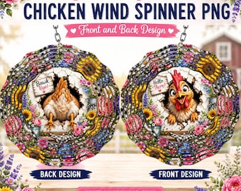 Chicken Wind Spinner PNG, Front Back Sublimation, Double Sided Head Butt, Funny Welcome Spinner, Farm Animal, DIY Gift, Digital Download