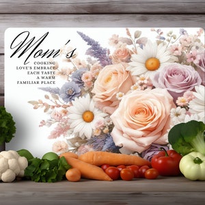 Planche à découper sublimation fleurs en cuisine de maman | Cadeau DIY pour maman | Tailles 15,5 x 11,25 et 11 x 7,9, roses et marguerites, décoration de cuisine à faire soi-même