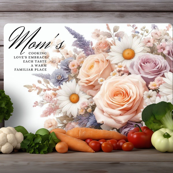 Mom's Cooking Flower Sublimation Cutting Board Download | DIY Gift for Mom | 15.5x11.25 & 11x7.9 Sizes, Roses and Daisies Kitchen Decor DIY