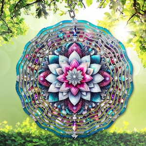 Mandala Wind Spinner PNG, 3D Jeweled Sublimation png, Türkis und Schwarz Mandala Garten Spinner Vorlage PNG, Digital Download, DIY Geschenkidee