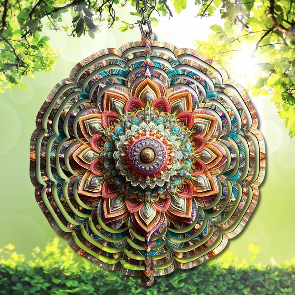 3D Mandala Wind Spinner PNG - Mesmerizing Digital Download, Serene Outdoor Bliss Decor, Instant Garden Art File, Peaceful Patio Enhancer