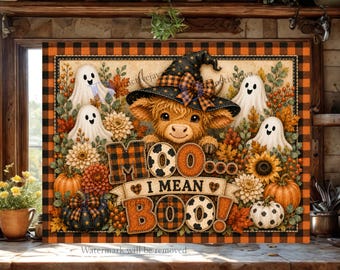 Halloween Highland Cow Cutting Board PNG, Floral Kitchen Sublimation Design, Fall Chopping Board, Pumpkin PNG, Autumn Png, Digital Download