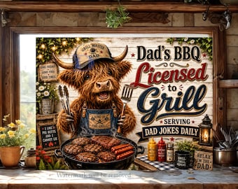 Dad BBQ Cutting Board Png, Licensed To Grill Sublimation Design, Father’s Day Gift, Highland Cow Grill Master PNG, BBQ Dad Digital Download