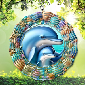 Delfin Wind Spinner, Mama und Baby Delfin Sublimation PNG, Delfin Garten Spinner Vorlage, Digitaler Download zum Thema Ozean, DIY Geschenk