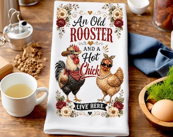 Chicken PNG, Old Rooster Hot Chick Tea Towel PNG, Funny Farmhouse Chicken Sublimation Design, Western Country Kitchen Decor Digital Download
