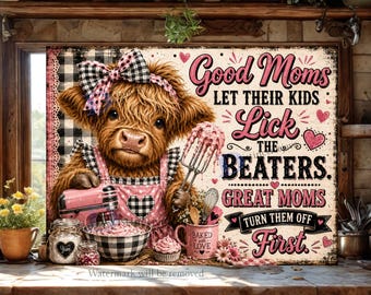 Funny Mom Cutting Board PNG, Highland Cow Kitchen Sublimation Design, Gingham and Croquette, Farmhouse Decor, Sassy Cow Digital Download