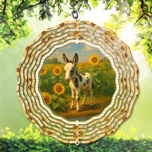 Donkey Wind Spinner PNG: Watercolor Sunflower Sublimation Design (Digital Download