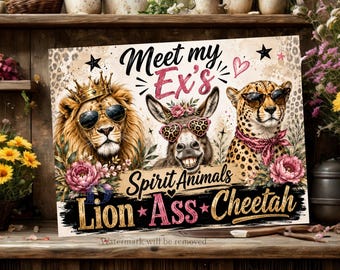 Funny Cutting Board PNG, Ex's Spirit Animal Lion, Ass, Cheetah Sublimation Design, Joke Chopping Board Sublimation Design Digital Download