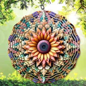 3D Sonnenblume Wind Spinner PNG, Mandala Sublimation PNG, Blumen Garten Spinner Vorlage PNG, Floral Digital Download, DIY Geschenkidee