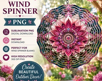Molinillo de viento con mandala de girasol PNG, diseño de sublimación floral, plantilla de molinillo de jardín mandala boho, idea de regalo DIY (descarga digital)