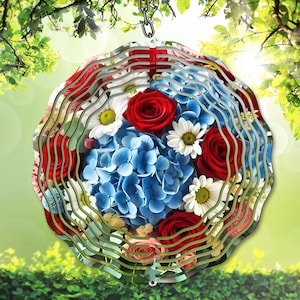 4. Juli Wind Spinner PNG, Rot, Weiß und Blau Sublimationsdesign, Blumengarten Spinner Vorlage, Blume zum Unabhängigkeitstag, DIY Geschenkidee