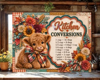 Vaca de las Tierras Altas de otoño PNG / Tabla de cortar PNG / Diseño de sublimación de estilo rústico / Transformaciones florales de cocina otoñales / Regalo DIY (Descarga digital)