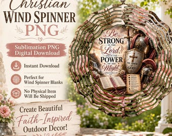 Molinillo de viento con la Armadura de Dios (PNG), diseño de sublimación con versículo bíblico de Efesios, molinillo de jardín cristiano, Sé fuerte en el Señor (descarga digital).