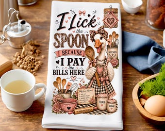 Goose Tea Towel PNG, Funny Kitchen Sublimation Design, I Lick the Spoon Quote, Sassy Dish Towel PNG, Silly Goose png (Digital Download)