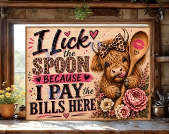 Highland Cow Cutting Board PNG / Funny Sublimation Design / I Lick the Spoon PNG / Chopping Board File Design / DIY Gift (Digital Download)