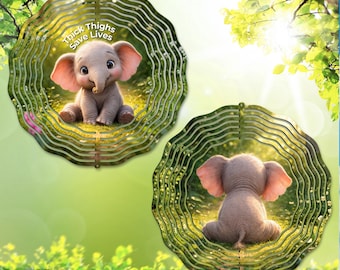 Elephant Wind Spinner PNG Funny Quote Thick Thighs Save Lives Garden Template Sublimation Design Double Sided Yard Decor Digital Download