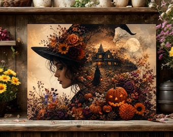 Halloween Cutting Board PNG, Floral Kitchen Sublimation Design, Fall Chopping Board, Witch PNG, Pumpkin PNG, Autumn Png, Digital Download