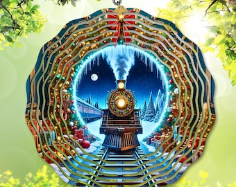 Christmas Train Wind Spinner PNG: Winter Wonderland Sublimation, 3D Train Garden Spinner Template, DIY Gift (Digital Download)