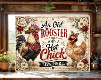 Huhn PNG alter Hahn Hot Chick Schneidebrett PNG, lustiges Bauernhaus Sublimationsdesign, Landhausküche Dekor, Hahn Henne Digitaler Download