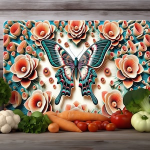 Schmetterling Blumen Sublimations-Schneidebrett Design-Download, rustikales Schneidebrett PNG, Schneidebrett-Datei Digitaler Design-Download, Hacken