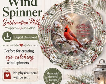 Cardinal Wind Spinner PNG, Memorial Sublimation Design, Winter Spinner, Red Cardinal Memorial Windspinner PNG, DIY Gift (Digital Download)