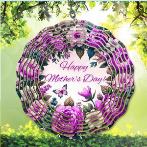 Bonne fête des mères, essoreuse à vent PNG, sublimation de fleurs, téléchargement numérique, modèle de girouette de jardin floral, cadeau DIY pour maman