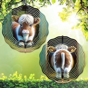 Baby Highland Kuh Wind Spinner PNG, Durchbruchkalb doppelseitiger Kopfstoß Digitale Vorlage für Sublimation auf Garten Spinner, DIY Geschenk