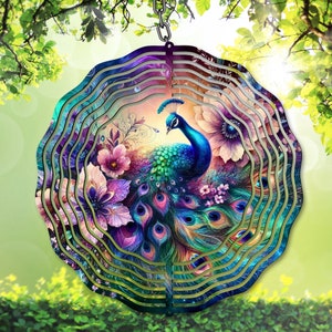 Pfau Wind Spinner PNG, Pfau Sublimation, Alkohol Tinte Digital Download, Blumengarten Spinner Vorlage, Blumen & Pfau Hof, DIY Geschenk