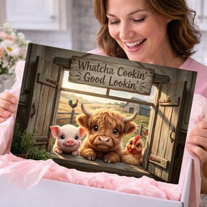 Highland Cow PNG / Funny Kitchen Chopping Board / Farm Animal Png / Sublimation Png / Whatcha Cookin Good Lookin / Pig Png Digital Download image 7