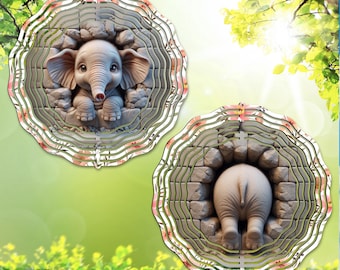 Elefantvindspinner PNG: Dubbelsidig sublimeringsdesign, genombrott, trädgårds- och baksida, mall för gör-det-själv-present (digital nedladdning)