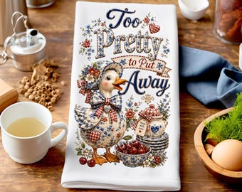 Gęś PNG / Zbyt ładna, by odłożyć ściereczkę kuchenną z gęsi PNG / Niebieska kwiatowa porcelanowa gęś z sublimacją / Ściereczka kuchenna w stylu wiejskim / Pobieranie cyfrowe