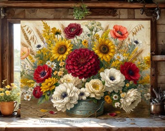 Tabla de cortar floral PNG, diseño de sublimación estilo granja, tabla de cortar PNG con diseño floral estilo granja, regalo DIY (descarga digital)