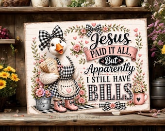 Goose PNG / Funny Cutting Board PNG / Funny Christian Sublimation Design / Jesus Paid It All / Gingham Chopping Board / Digital Download