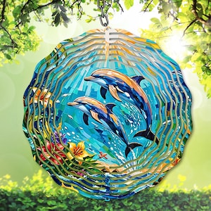 Dauphin vent Spinner PNG, téléchargement numérique tropical, modèle de spinner de jardin vitrail, océan sublimation PNG, décoration de jardin, cadeau bricolage
