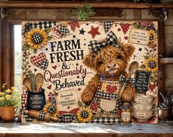Hochlandrind PNG, Lustiges Schneidebrett, Freches Sublimations-Schneidebrett, Bauernhoffrisch, Fragwürdiges Verhalten, Trendiges DIY-Geschenk (Digitaler Download)