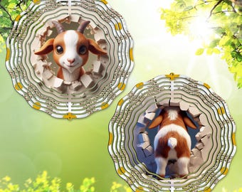 Adorable Baby Goat Wind Spinner PNG, Cute Breakthrough Goat Print Doublesided Head Butt Digital Template for Sublimation on Garden Spinner