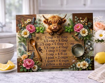 Highland Cow PNG / Cutting Board PNG / Farmhouse Sublimation Design / Cutting Board Png / Kitchen Conversions / DIY Gift (Digital Download)