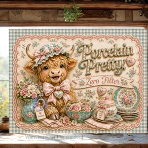 Vaca de las Tierras Altas PNG / Tabla de cortar Cow Zero Filter PNG / Diseño de sublimación de porcelana floral rosa / Frase Zero Filter PNG / Descarga digital