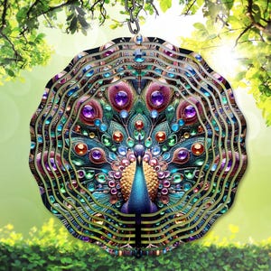 Spinner à vent paon PNG, conception de sublimation d'amant d'oiseau, modèle de toupie de jardin, décoration vibrante de cour de paon, téléchargement numérique pour des cadeaux de DIY