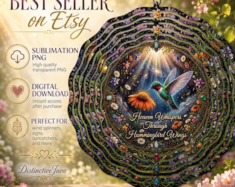 Hummingbird Wind Spinner PNG, Heaven Whispers Hummingbird Wings Sublimation Design, Memorial Garden Spinner Template (Digital Download)