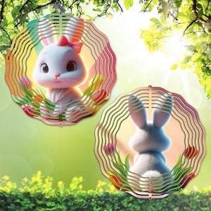 Osterhase Wind Spinner PNG, Durchbruch Bunny Doppelseitiger Kopf Hintern Garten Spinner Vorlage Sublimation PNG, Digital Download DIY Geschenk