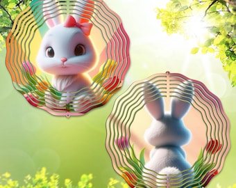 Cute Bunny Wind Spinner PNG, Easter Sublimation, Adorable Rabbit Front and Back Spinner Template, Spring Garden Yard Decor, Digital Download