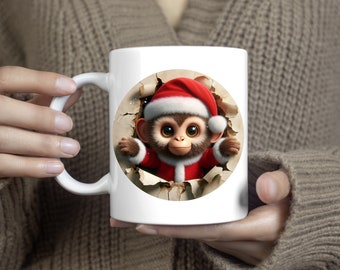 Festive Monkey Joy: Cute Christmas PNG for Sublimation on Ornaments, Mugs, Car Coasters and Beyond. DIY Gift Idea.