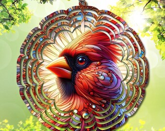 Stained Glass Cardinal PNG - Digital Download for Sublimation on Windspinners. Bird Art, Nature Decor, Cardinal Design, Red Sparkle