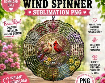 Molinillo de viento cardenal PNG, diseño de sublimación de cardenal enjoyado, plantilla de molino de viento de jardín de pájaros de primavera, pájaros cardenal enamorados (descarga digital)