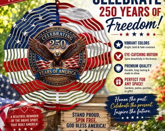 Girandola a vento 250 anni di libertà PNG, compleanno dell'America, 1776-2026, stampa a sublimazione rosso bianco blu, decorazione da giardino per il 4 luglio, download digitale