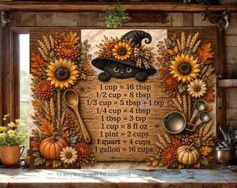 Halloween Black Cat PNG, Cutting Board PNG, Autumn Sublimation Design, Fall Chopping Board PNG, Kitty Kitchen Conversions (Digital Download)