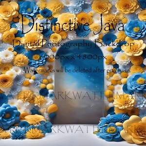 Fundo amarelo e azul para crianças, maternidade, casamento, retratos de família, fundo de fotografia digital, composição de fotos JPG, download instantâneo